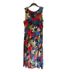 Kormei Sleeveless Scoop Neck Floral Tropical Split Maxi Romper Dress Size Large